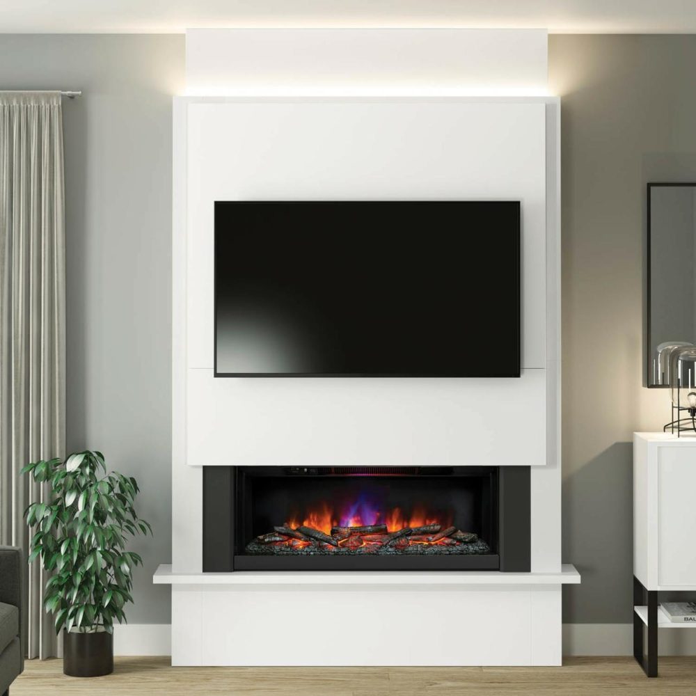 Be Modern 62″ Media Wall Suite In Ash White – Oxton Fireplace Suites