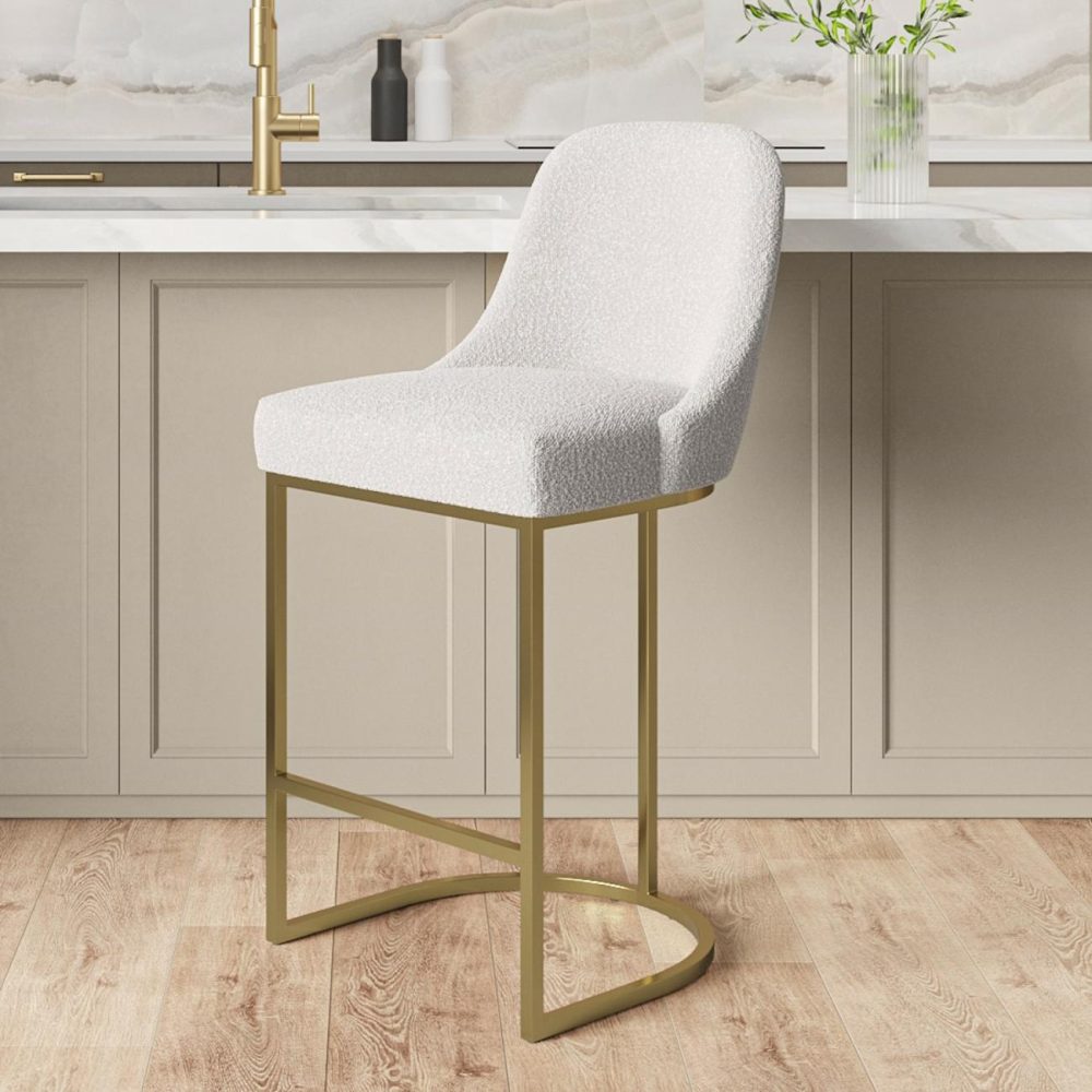 Beige Boucle Kitchen Stool With Brass Legs – Callie Bar & Kitchen Stools