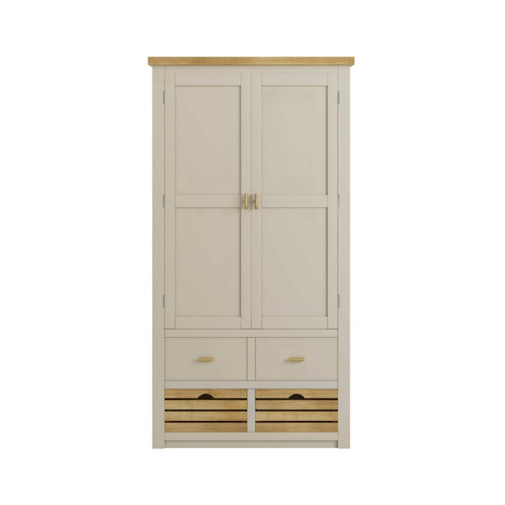 Beige Double Freestanding Kitchen Larder With Oak Crate Drawers – Emilia Dining