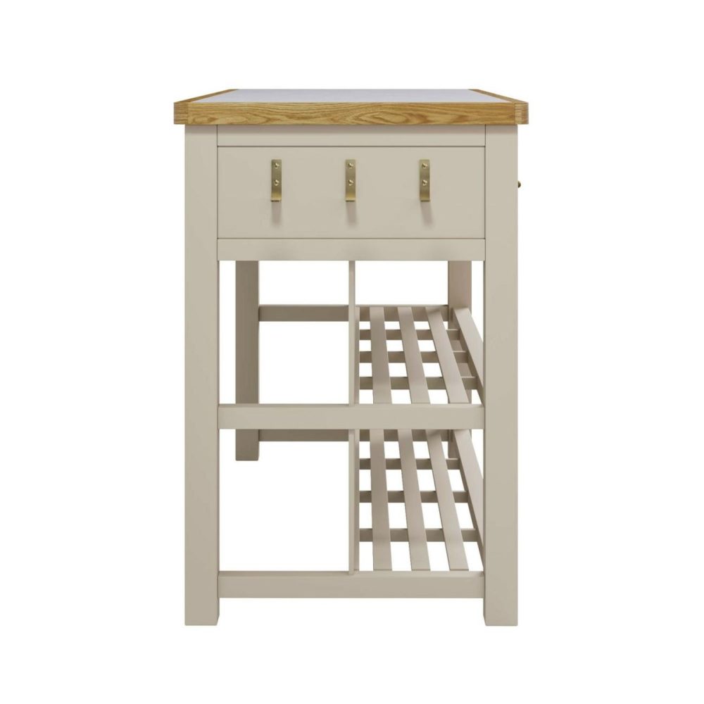 Beige Freestanding Kitchen Island With Storage & Stone Top – 140Cm – Emilia Dining