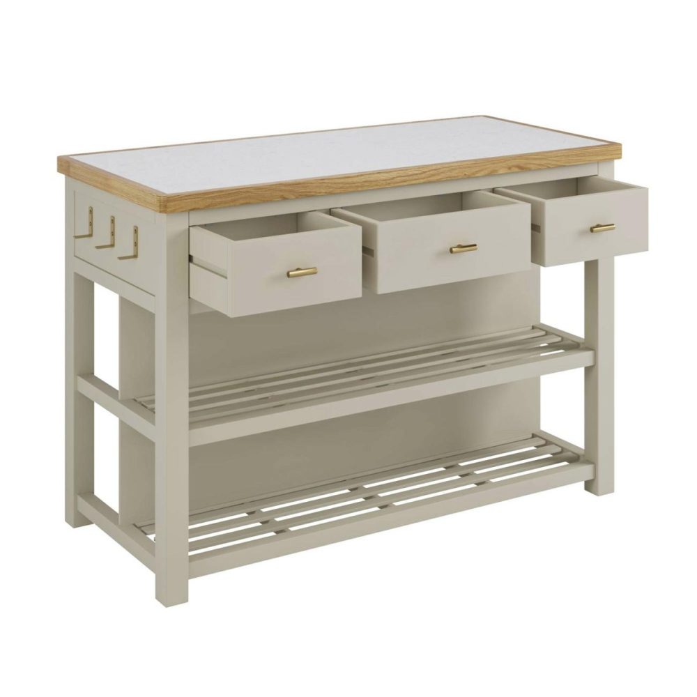 Beige Freestanding Kitchen Island With Storage & Stone Top – 140Cm – Emilia Dining