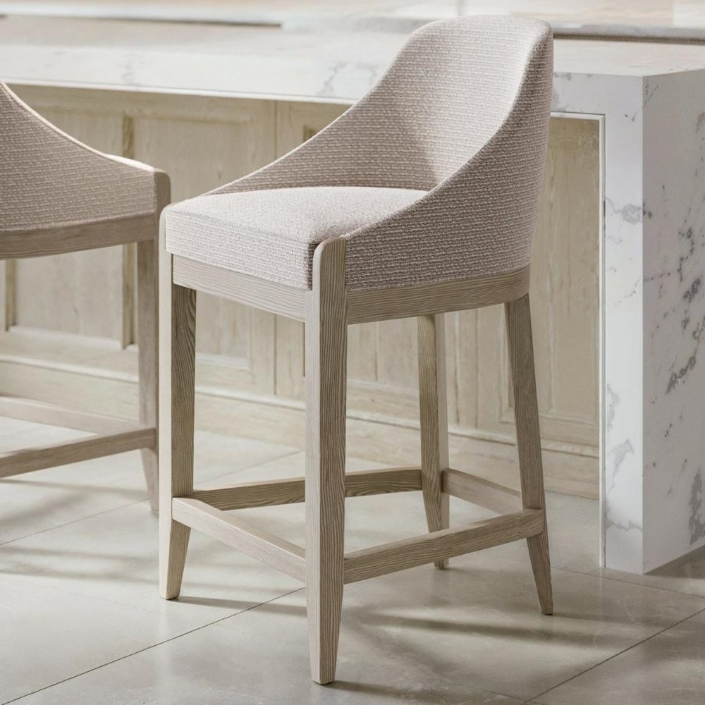 Beige Textured Upholstered Kitchen Stool With Back – Etta Bar & Kitchen Stools