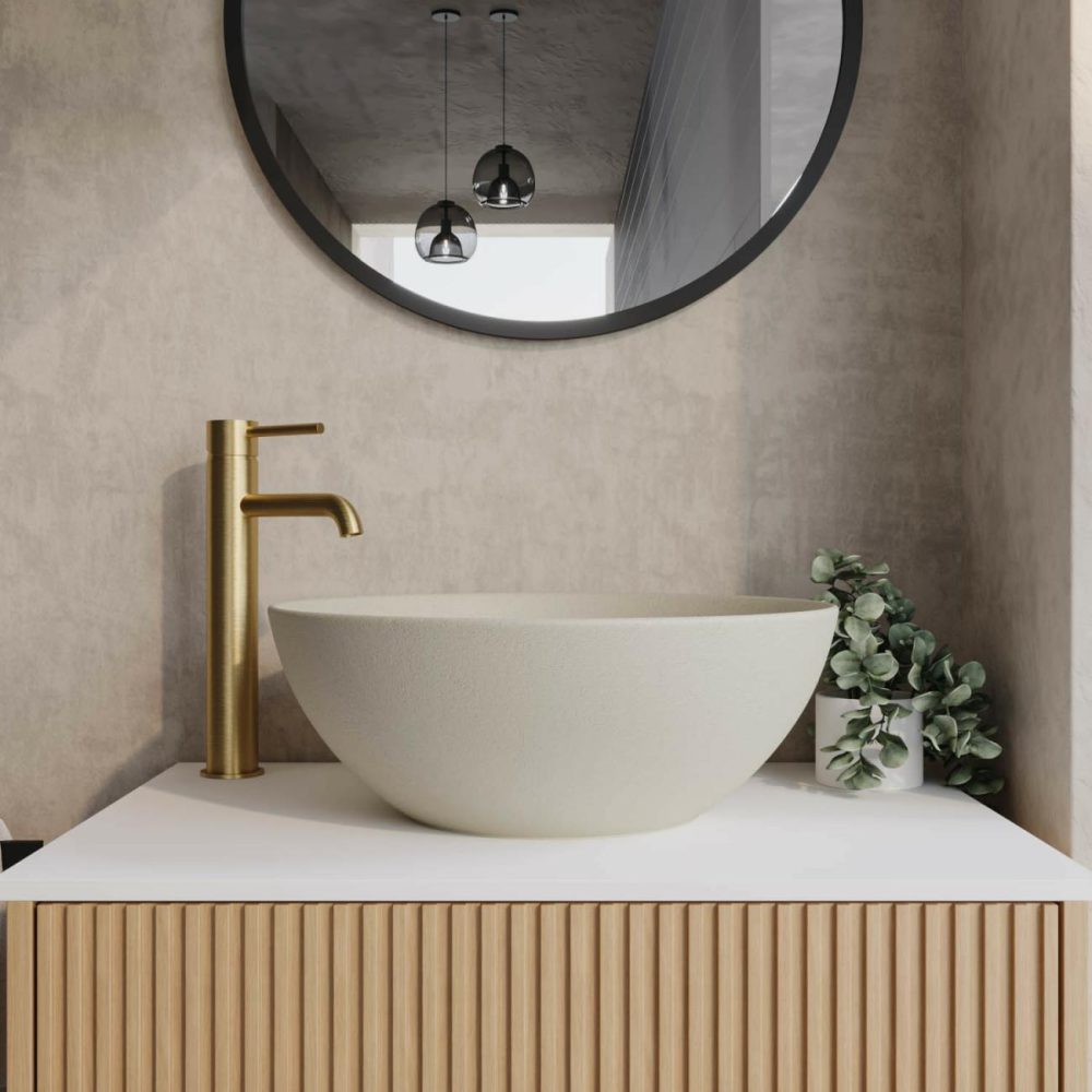 Beige Unglazed Round Countertop Basin 410Mm – Fawn Basins