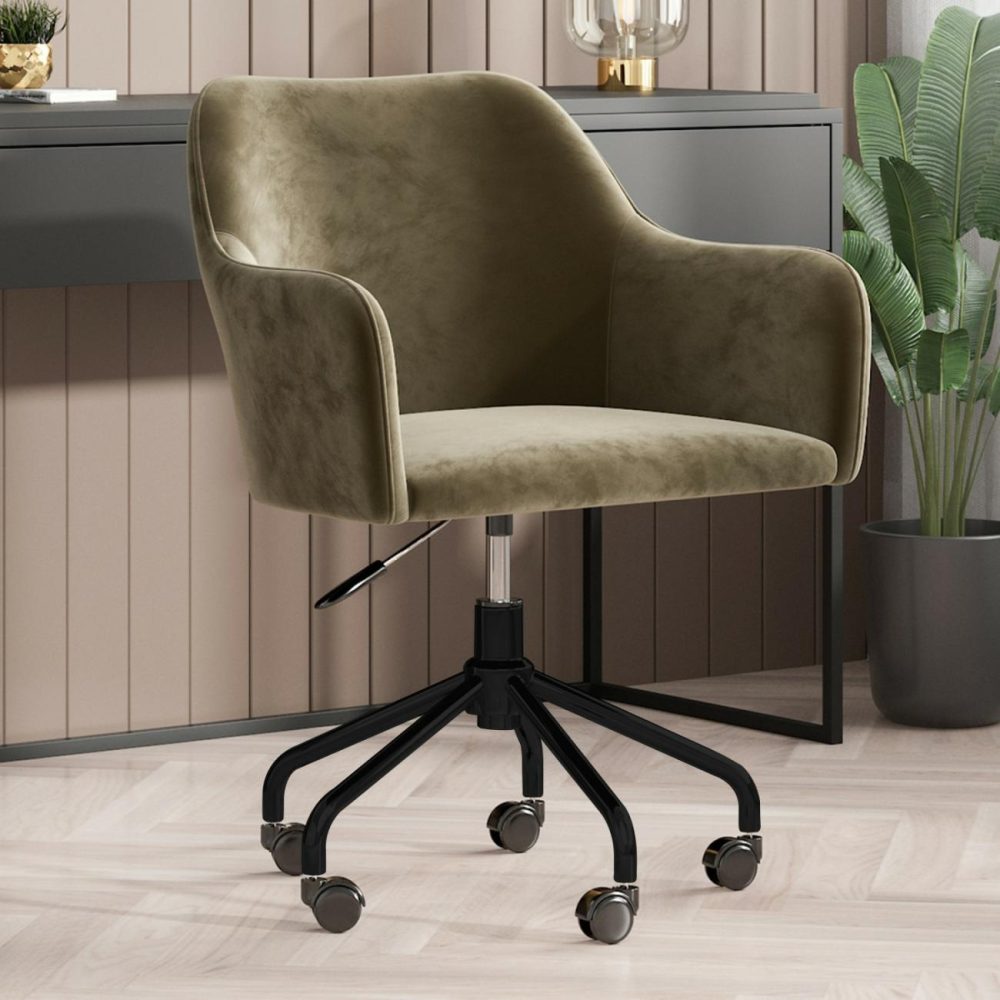 Beige Velvet Office Chair With Arms – Marley Office