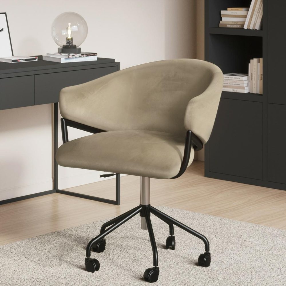 Beige Velvet Swivel Office Chair – Ronnie Office