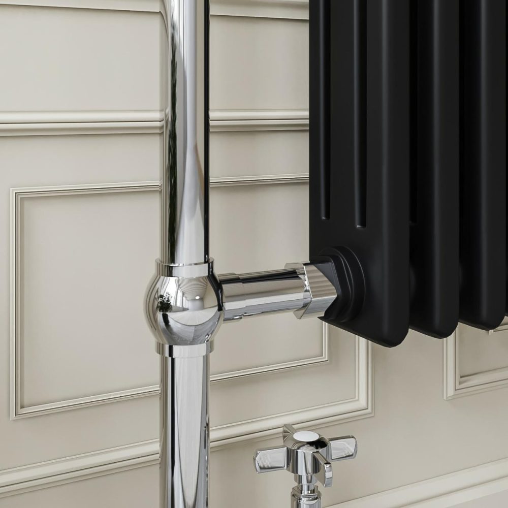 Black And Chrome Traditional Column Radiator With Towel Rail 952 X 659Mm – Regent Heating