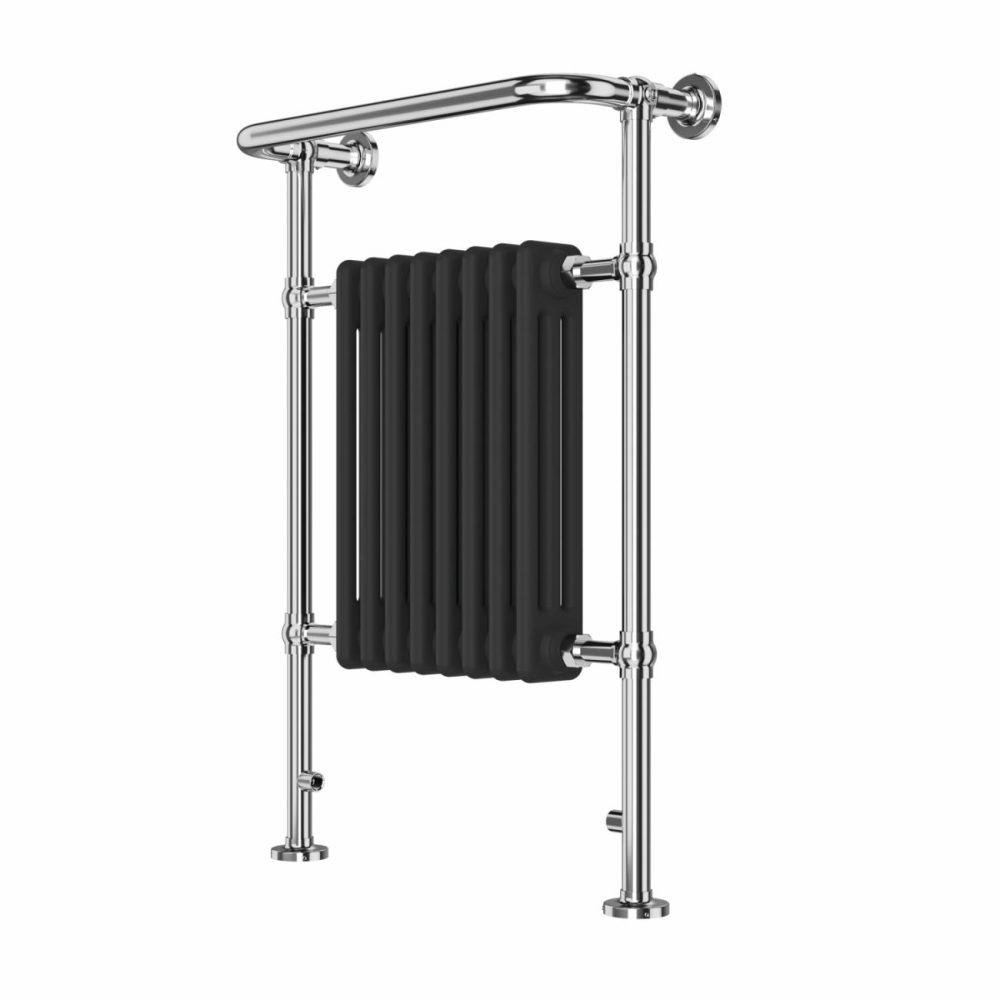 Black And Chrome Traditional Column Radiator With Towel Rail 952 X 659Mm – Regent Heating