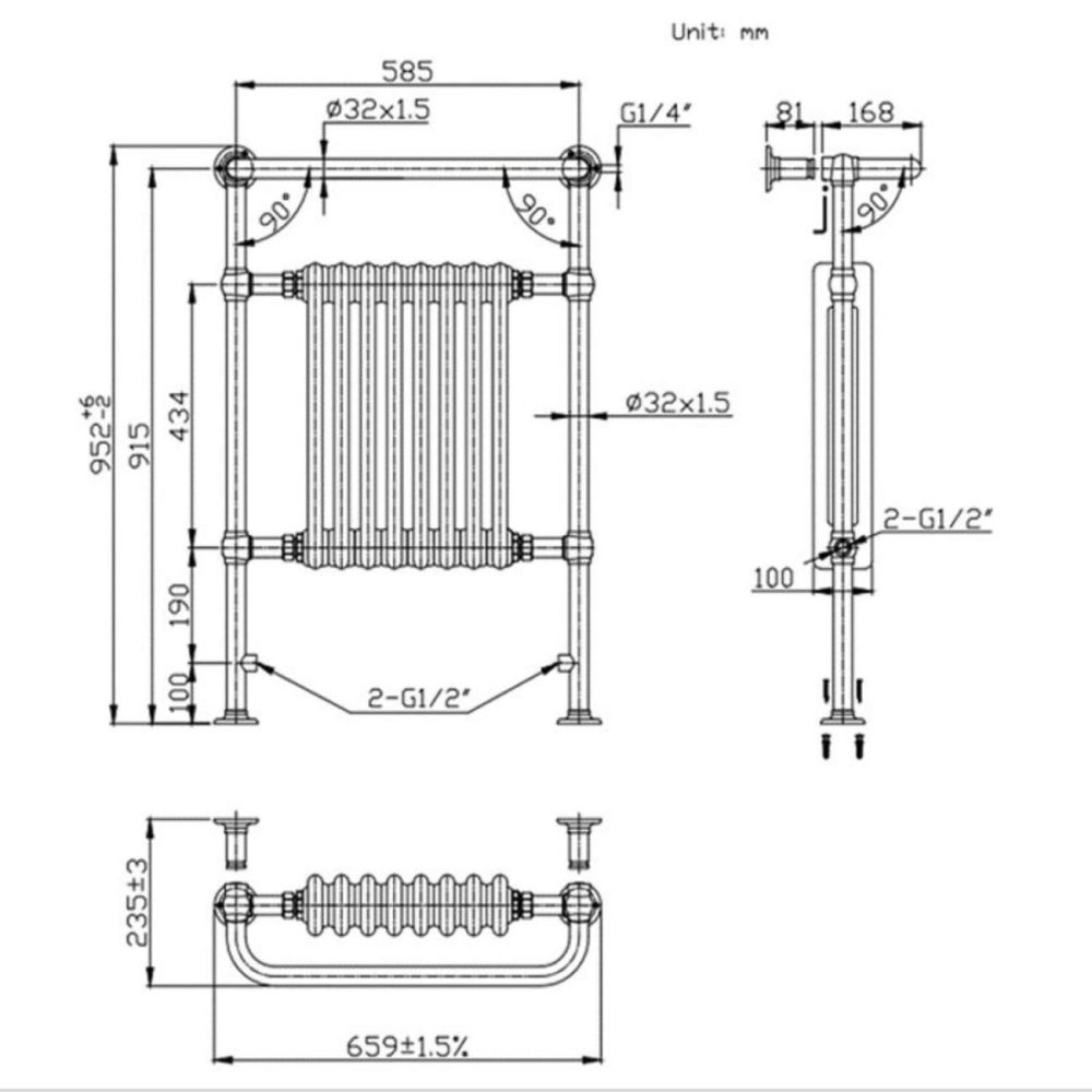 Black And Chrome Traditional Column Radiator With Towel Rail 952 X 659Mm – Regent Heating