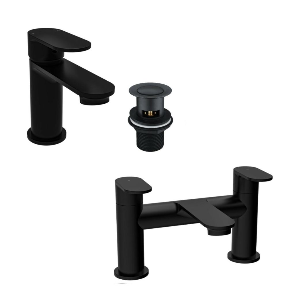 Black Bath And Basin Tap Set With Basin Waste – Como Bathroom