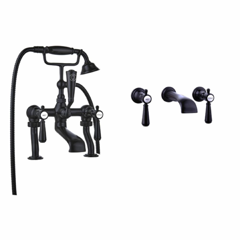 Black Bath Shower Mixer And Wall Mounted Basin Tap Set – Helston Bathroom