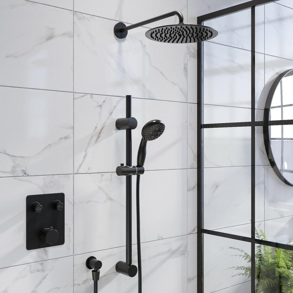 Black Dual Outlet Wall Mounted Thermostatic Mixer Shower With Hand Shower – Vance Bathroom