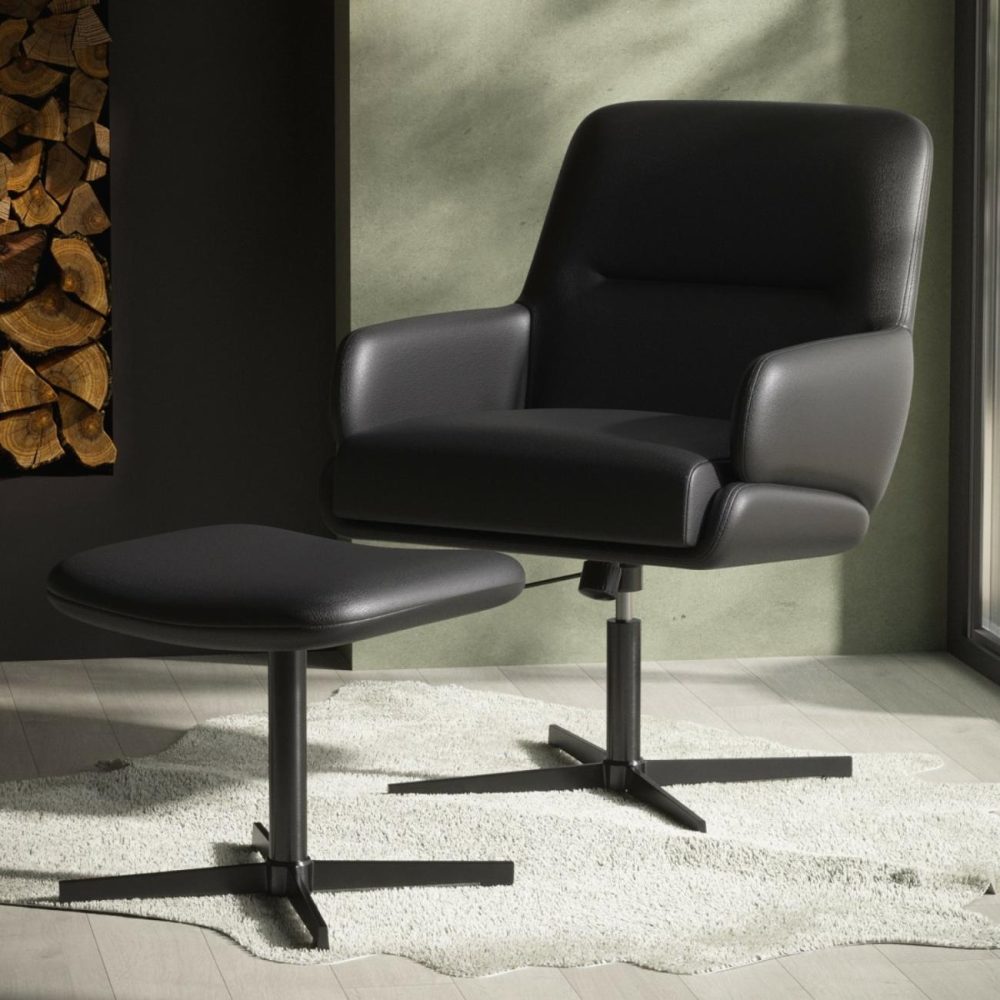 Black Faux Leather Recliner Office Chair With Footrest – Rowan Leather Chairs