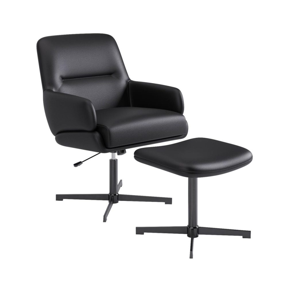 Black Faux Leather Recliner Office Chair With Footrest – Rowan Leather Chairs