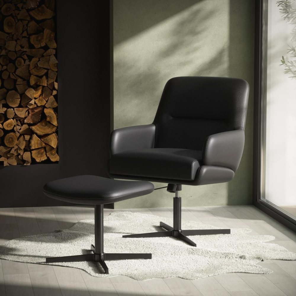 Black Faux Leather Recliner Office Chair With Footrest – Rowan Leather Chairs