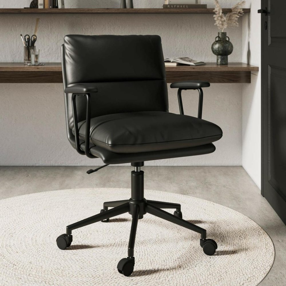 Black Faux Leather Swivel Office Chair – Otis Office