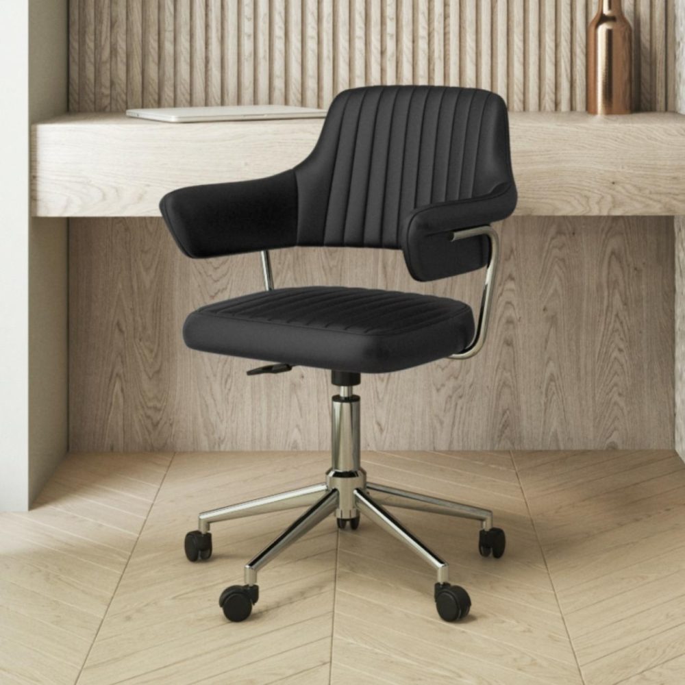 Black Faux Leather Swivel Office Chair With Arms – Fenix Leather Chairs