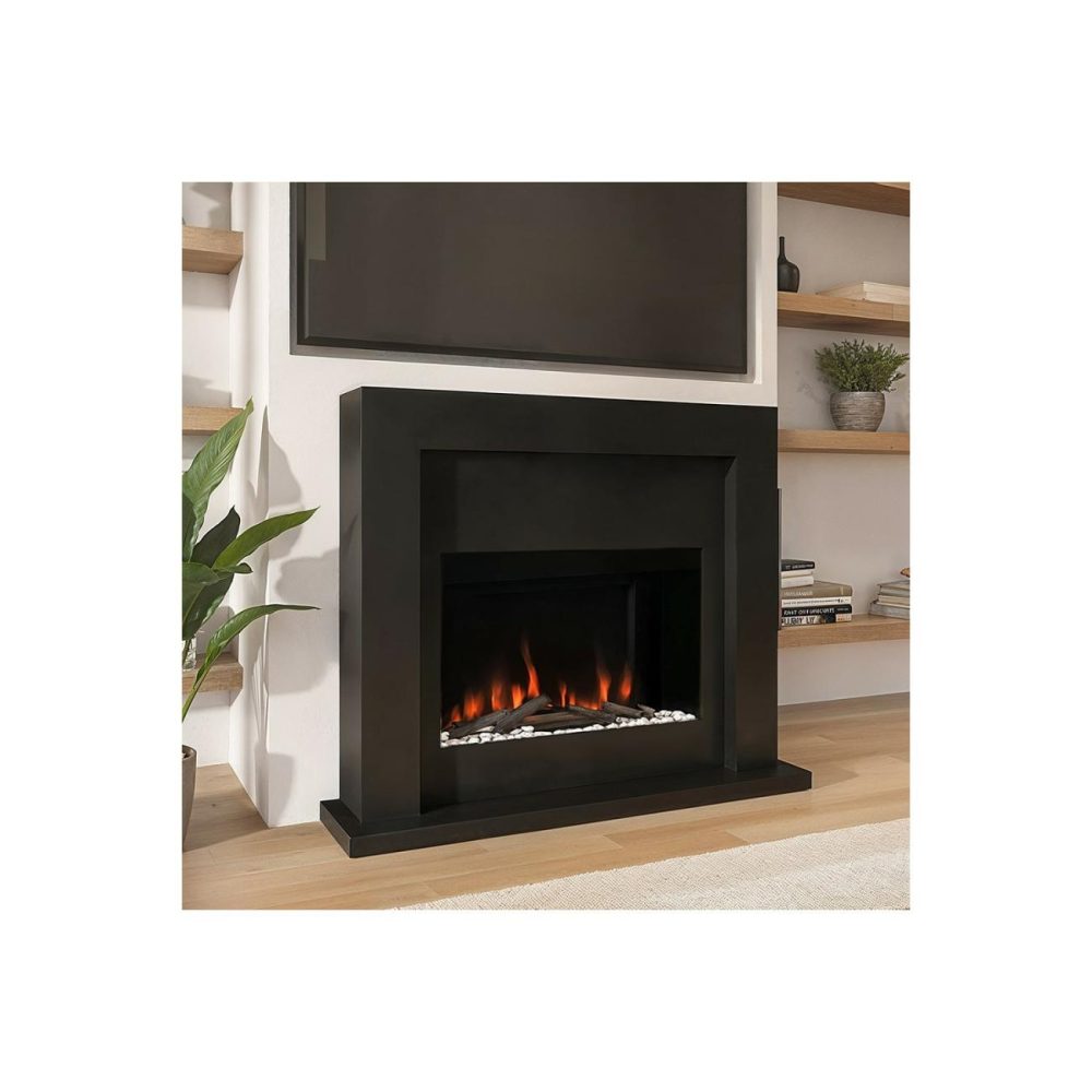 Black Free Standing Electric Fireplace Suite With Customisable Exposed Fuel Bed – Amberglo Heating