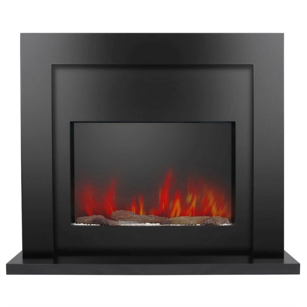 Black Free Standing Electric Fireplace Suite With Customisable Exposed Fuel Bed – Amberglo Heating