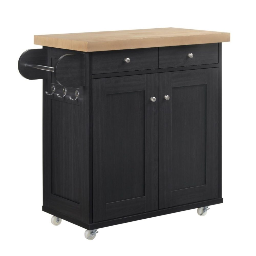 Black Freestanding Kitchen Island On Wheels – Portland Dining