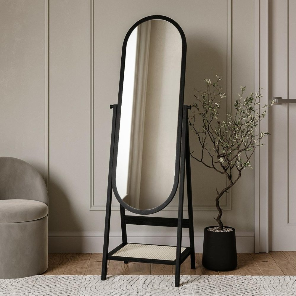 Black Full Length Free-Standing Mirror With Shelf – Ida Dining