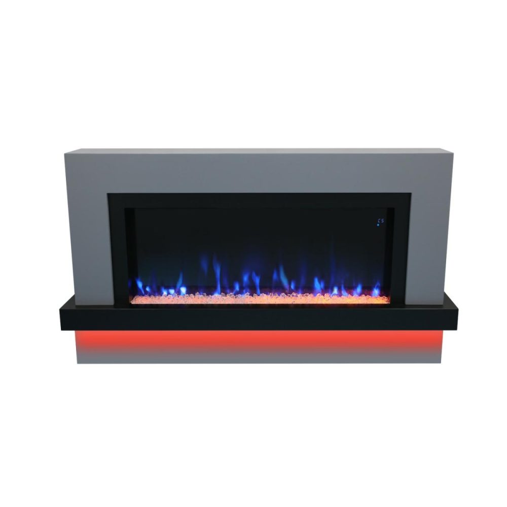 Black & Grey Freestanding Electric Fireplace With Led Lights 62 Inch – Amberglo Fireplace Suites