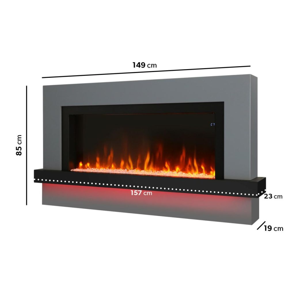 Black & Grey Freestanding Electric Fireplace With Led Lights 62 Inch – Amberglo Fireplace Suites