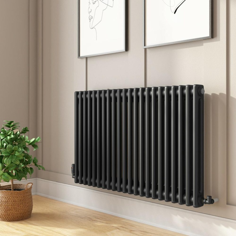 Black Horizontal 2 Column Traditional Radiator 600 X 1010Mm – Nambi Heating