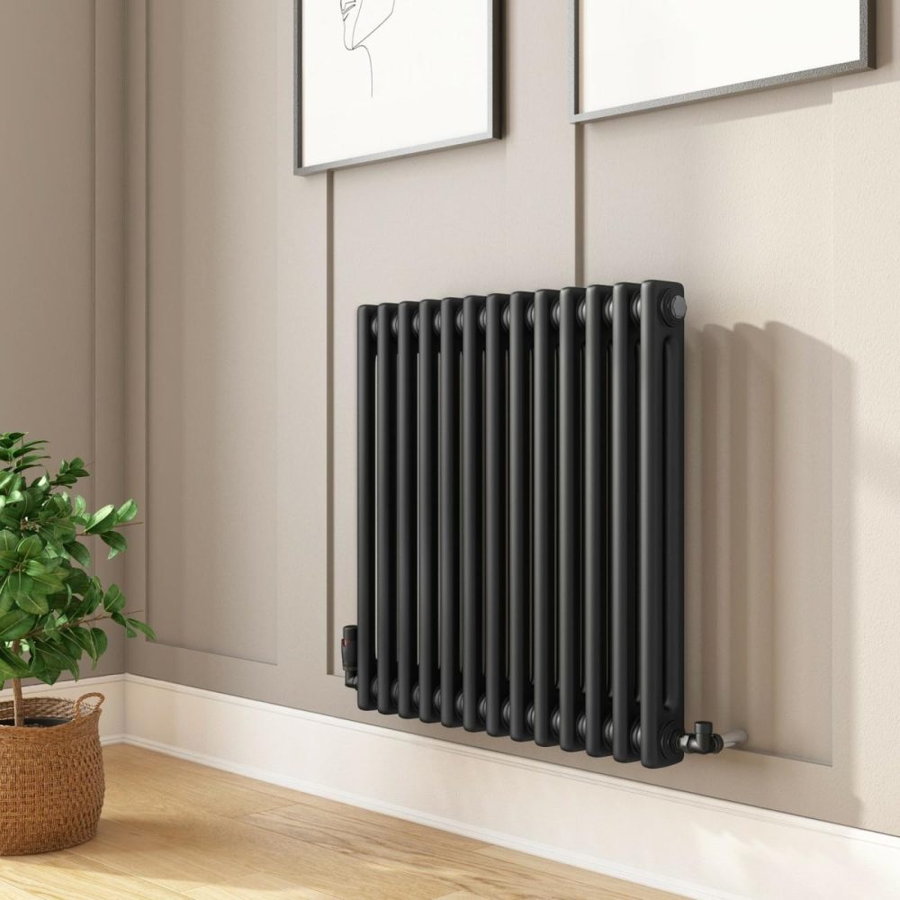 Black Horizontal 2 Column Traditional Radiator 600 X 605Mm – Nambi Heating