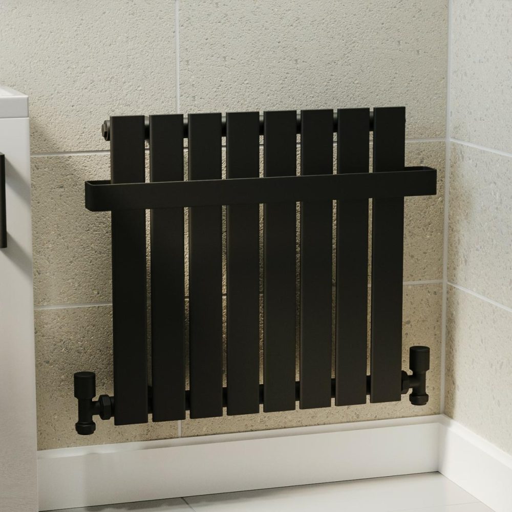 Black Horizontal Single Panel Radiator With Heated Towel Bar 600 X 604Mm – Mojave Heating