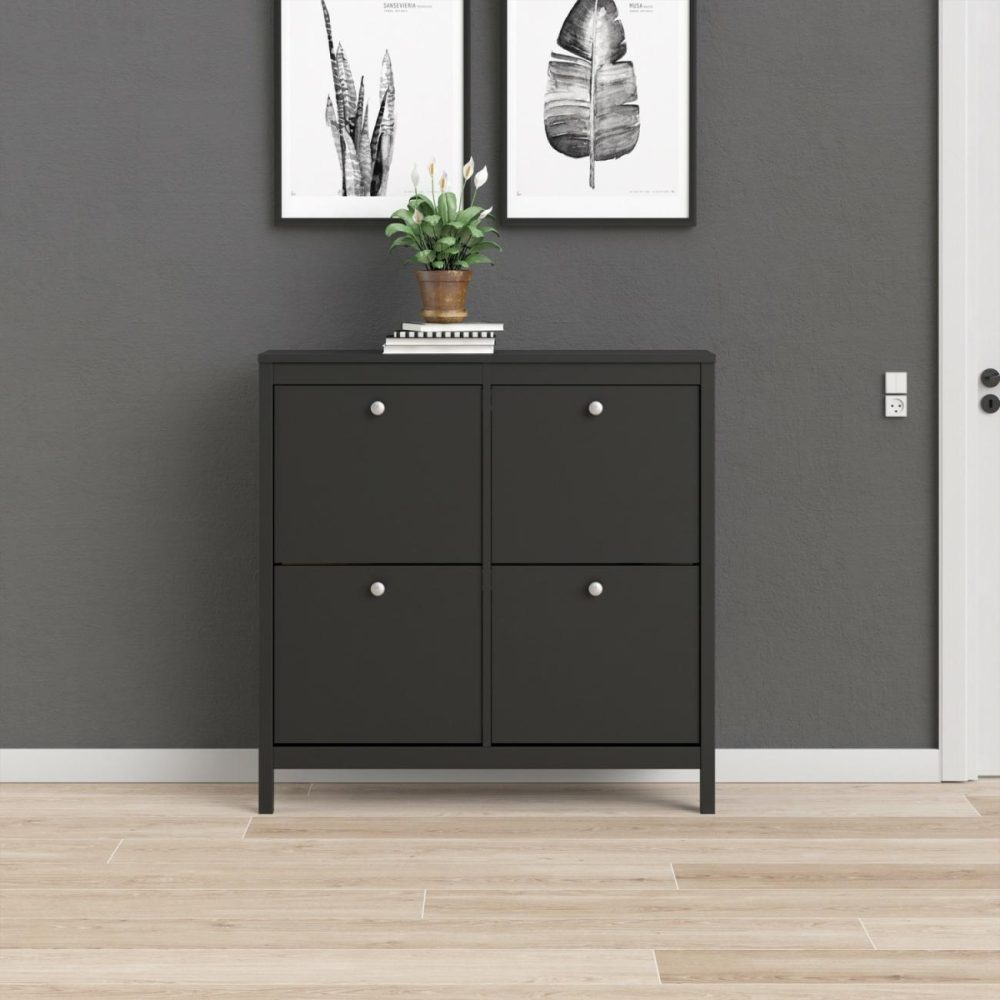 Black Shoe Cabinet With 4 Cabinets – Madrid Hallway