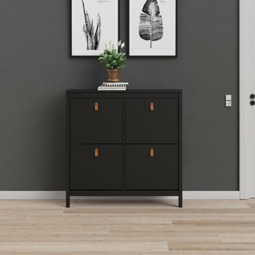 Black Shoe Cabinet With 4 Compartments – Barcelona Hallway