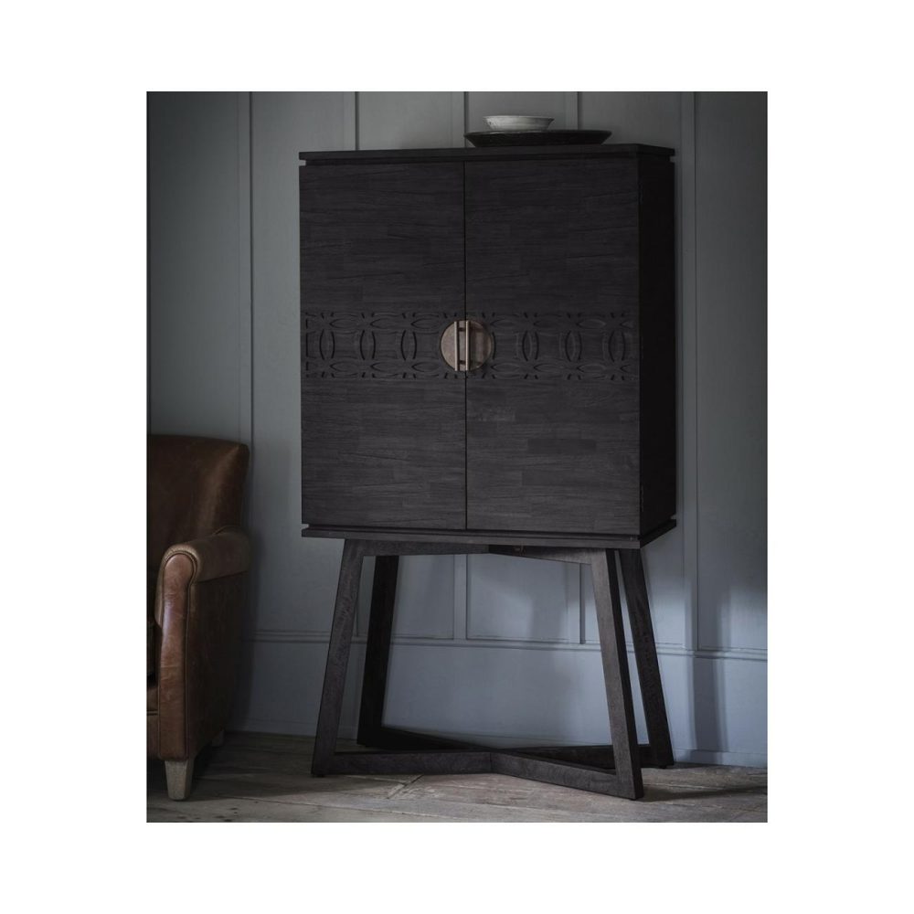 Black Solid Wood Drinks Display Cabinet – Caspian House Drinks Cabinets