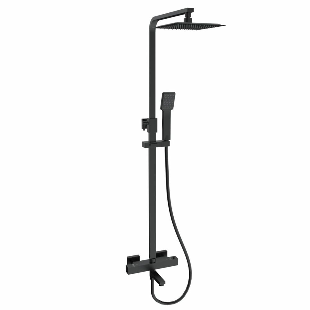 Black Square Thermostatic Bar Bath Mixer Shower With Slide Rail Kit & Hand Shower – Zana Bathroom