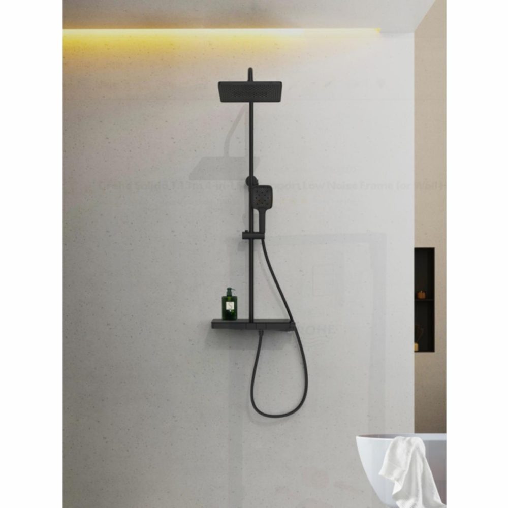 Black Thermostatic Mixer Shower Set With Push Button & Shelf – Mika Bathroom