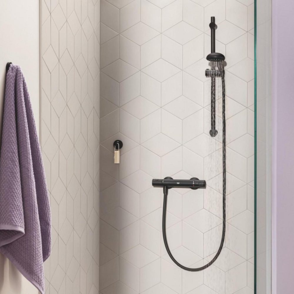 Black Thermostatic Mixer Shower With Slide Rail Kit Bathroom