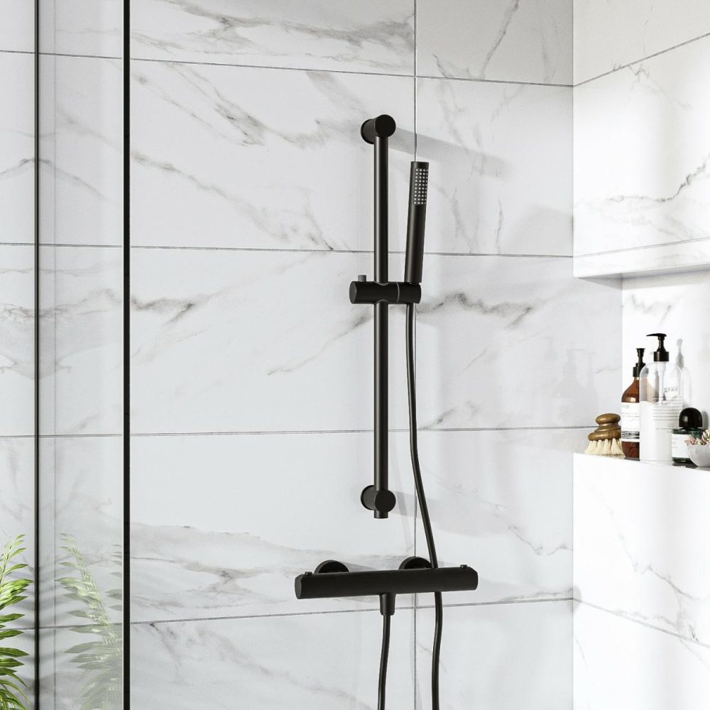 Black Thermostatic Pencil Bar Mixer Shower With Slide Rail Kit – Arissa Bathroom