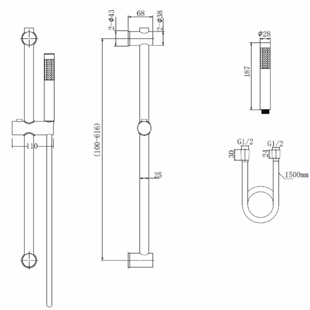 Black Thermostatic Pencil Bar Mixer Shower With Slide Rail Kit – Arissa Bathroom