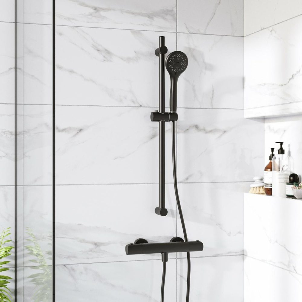 Black Thermostatic Round Bar Mixer Shower With Slide Rail Kit – Arissa Bathroom