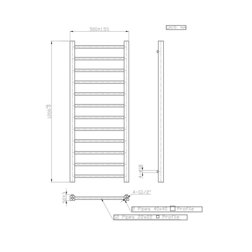 Black Towel Radiator 1200 X 500Mm – Sonoran Heating