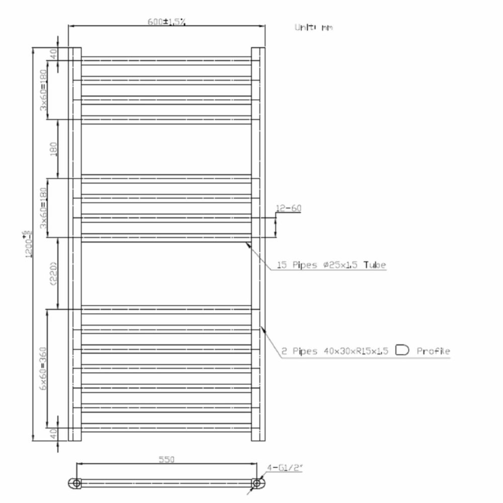 Black Towel Radiator 1200 X 600Mm – Sahara Heating