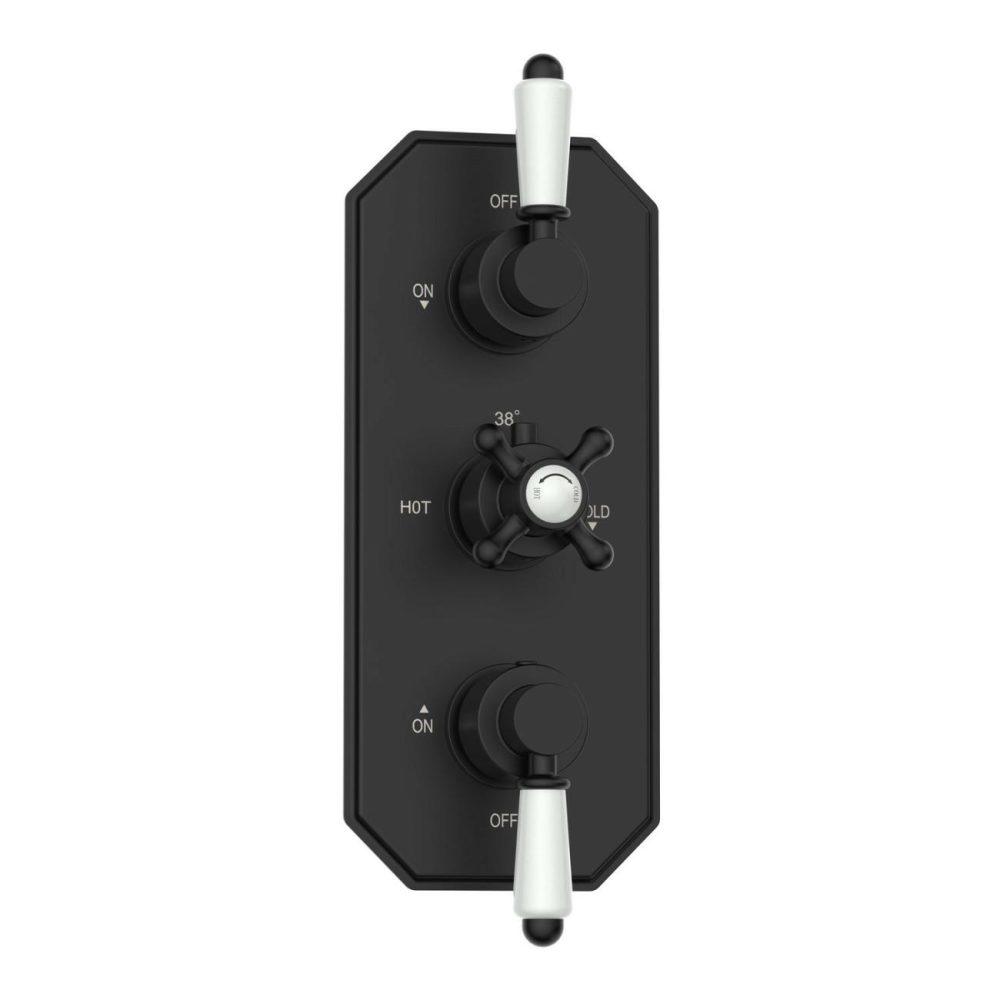 Black Traditional 2 Outlet Concealed Thermostatic Concealed Shower Valve With Triple Control – Cambridge Bathroom