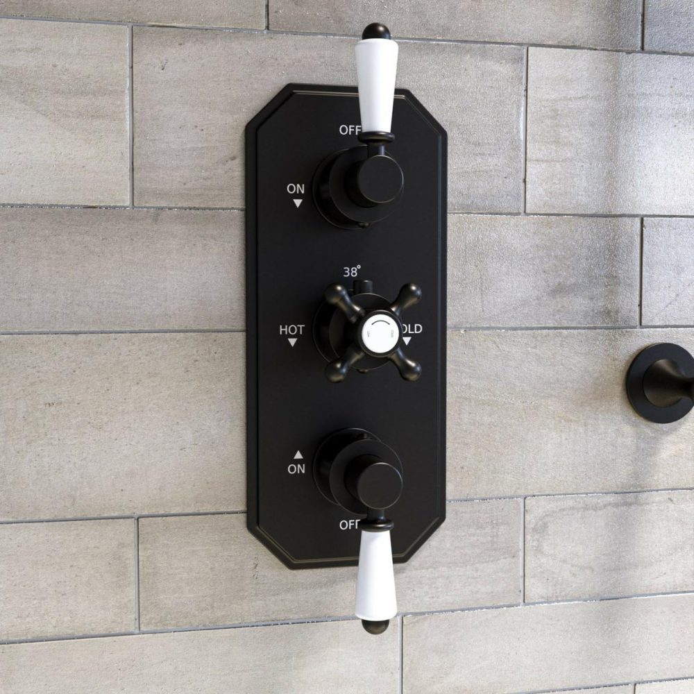 Black Traditional 2 Outlet Concealed Thermostatic Concealed Shower Valve With Triple Control – Cambridge Bathroom