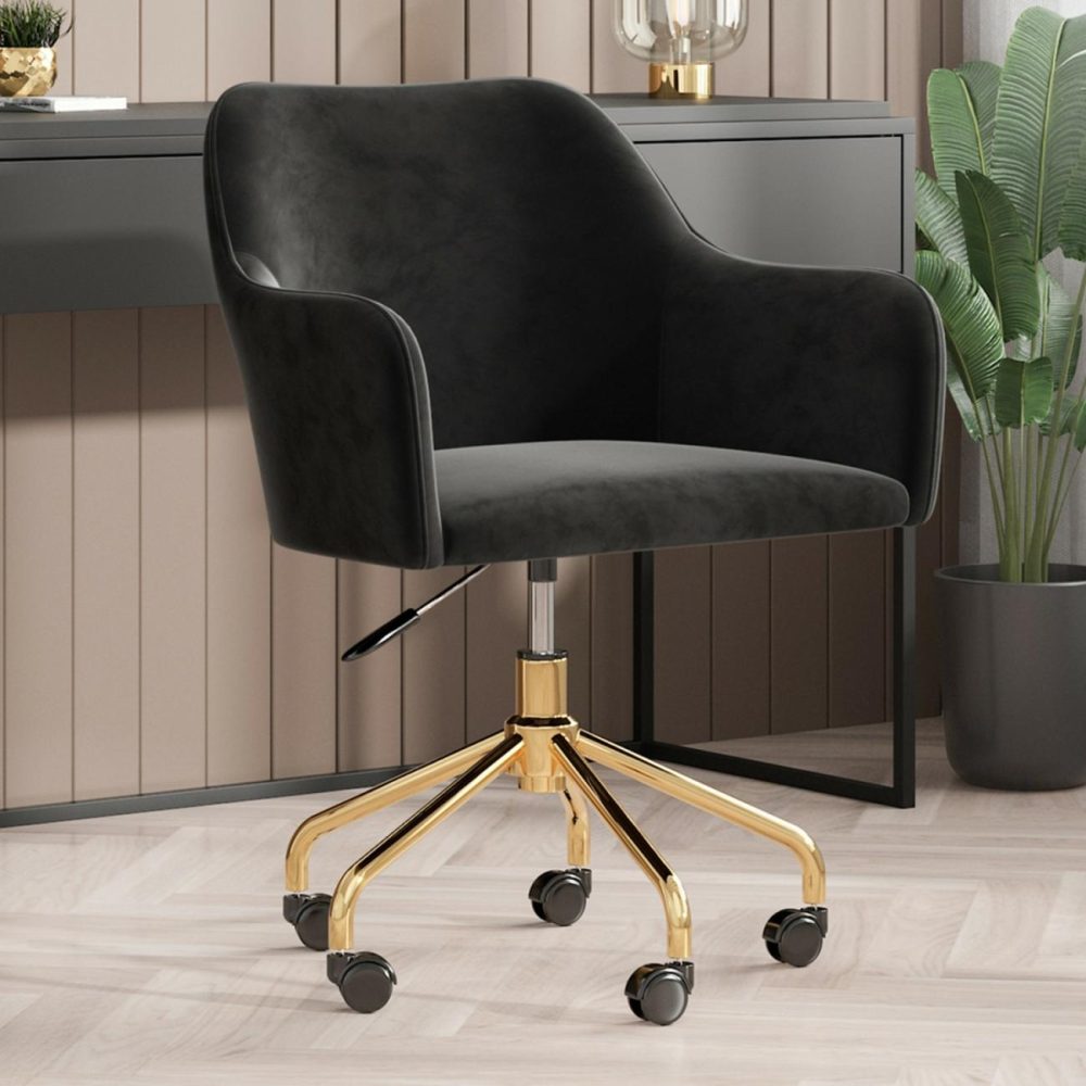 Black Velvet Office Chair With Arms – Marley Office