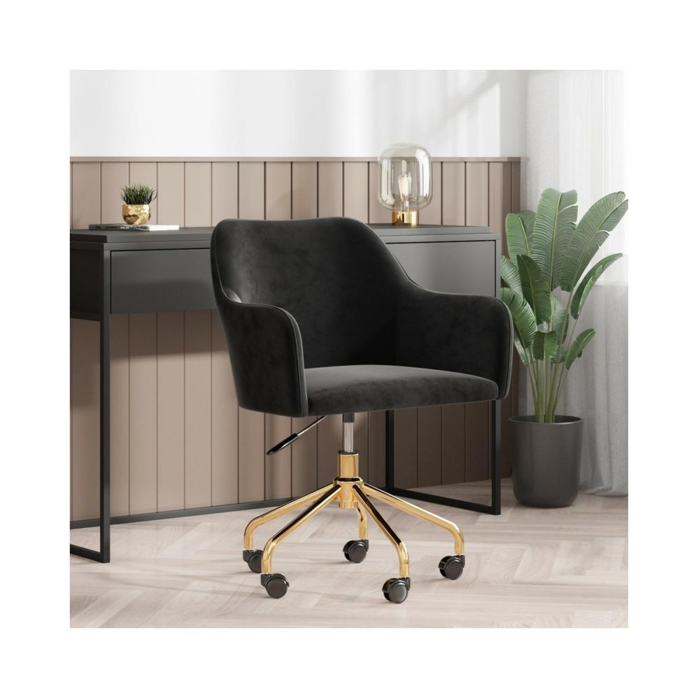 Black Velvet Office Chair With Arms – Marley Office