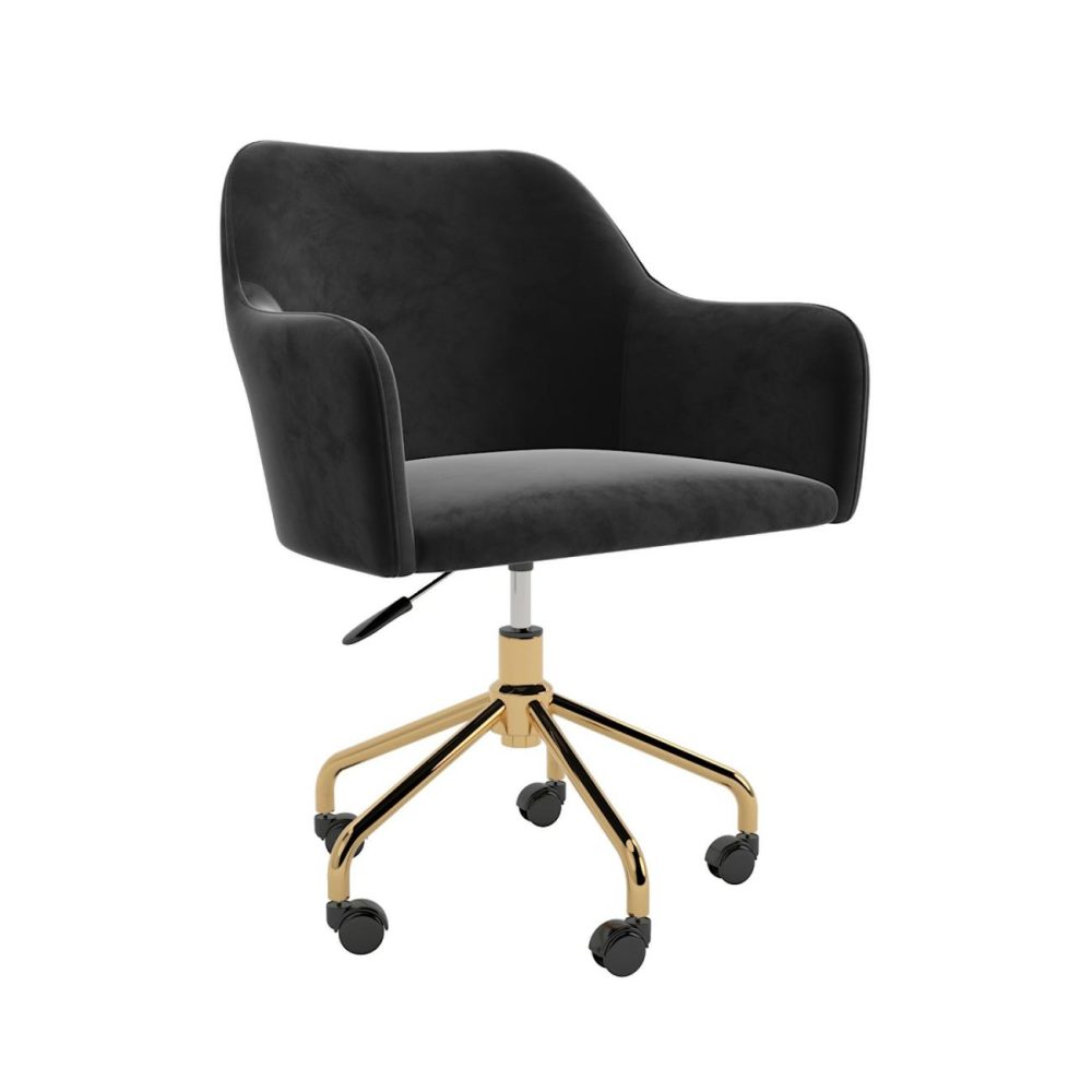 Black Velvet Office Chair With Arms – Marley Office