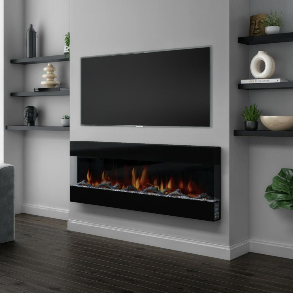 Black Wall Mounted Electric Fireplace With Open Front 60 Inch – Amberglo Heating