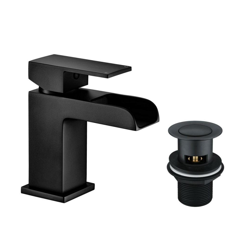 Black Waterfall Mono Basin Mixer Tap With Waste – Quadra Basin Taps