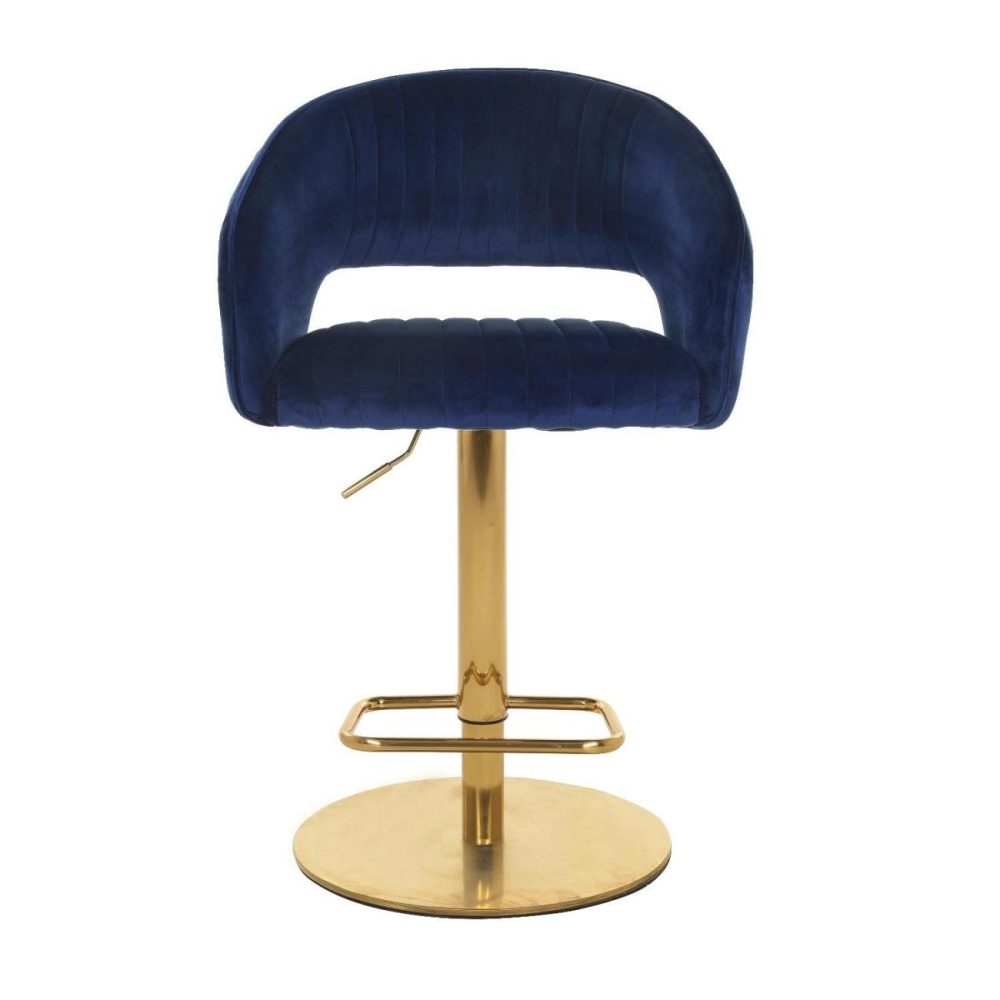 Blue Velvet Adjustable Swivel Bar Stool With Curved Back – Runa Bar & Kitchen Stools