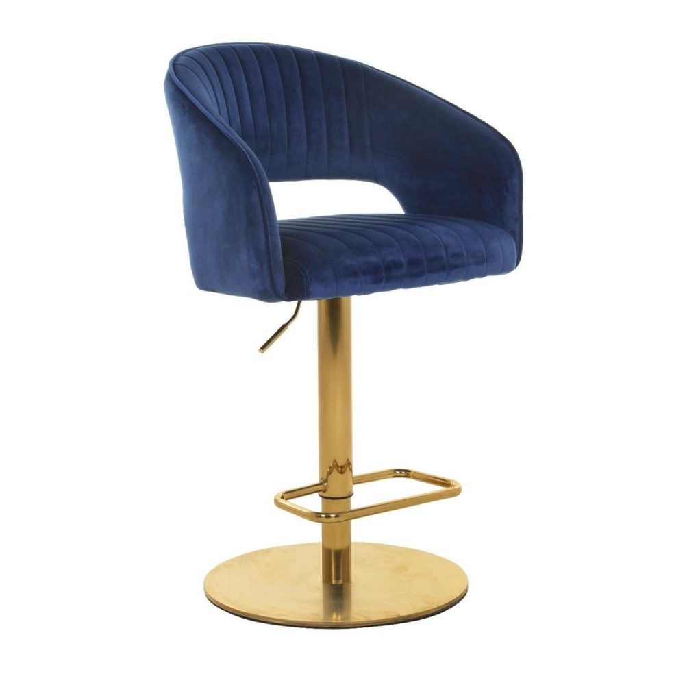 Blue Velvet Adjustable Swivel Bar Stool With Curved Back – Runa Bar & Kitchen Stools