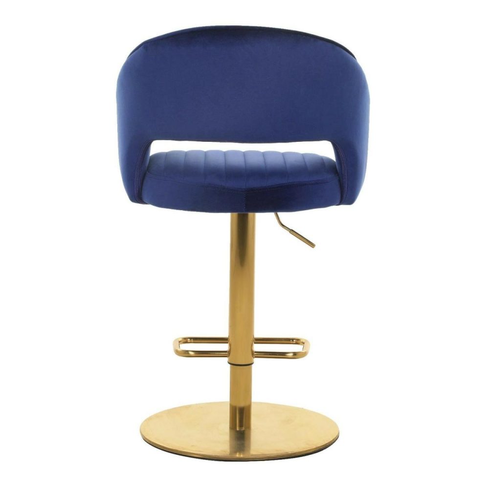 Blue Velvet Adjustable Swivel Bar Stool With Curved Back – Runa Bar & Kitchen Stools